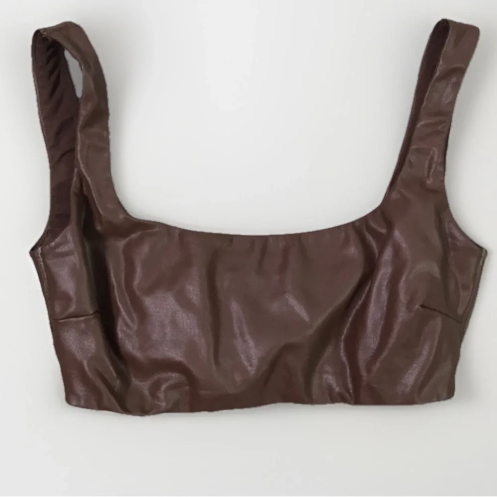 SKIMS VEGAN LEATHER BROWN BRALET TOP WOMENS SMALL